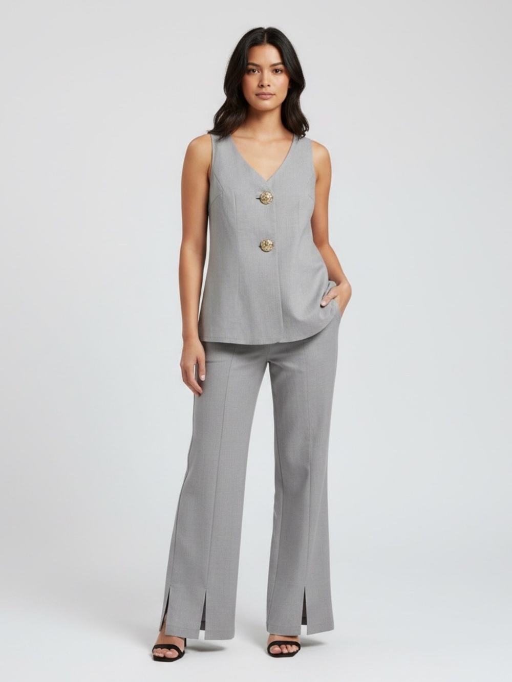 Endless Moon 2-Piece Sleeveless Waistcoat & Wide Leg Trousers Set Gr